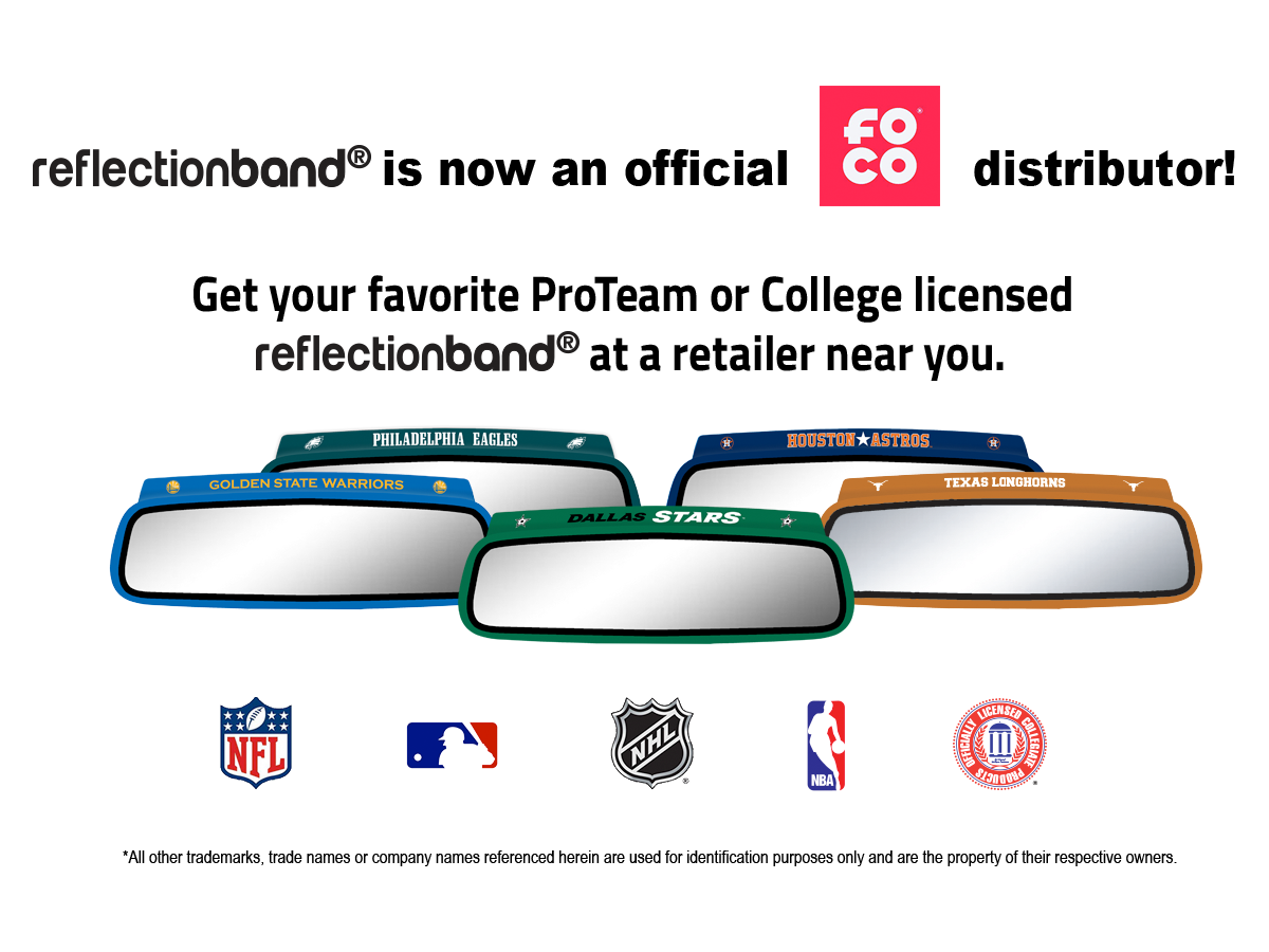 Get your favorite ProTeam or College Licensed reflectionband at a retailer near you. NFL MLB NHL NBA OLCP